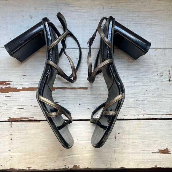 Vintage Y2K unlisted Metallic Strappy Square Toe Chunky Heel - Picture 13 of 15